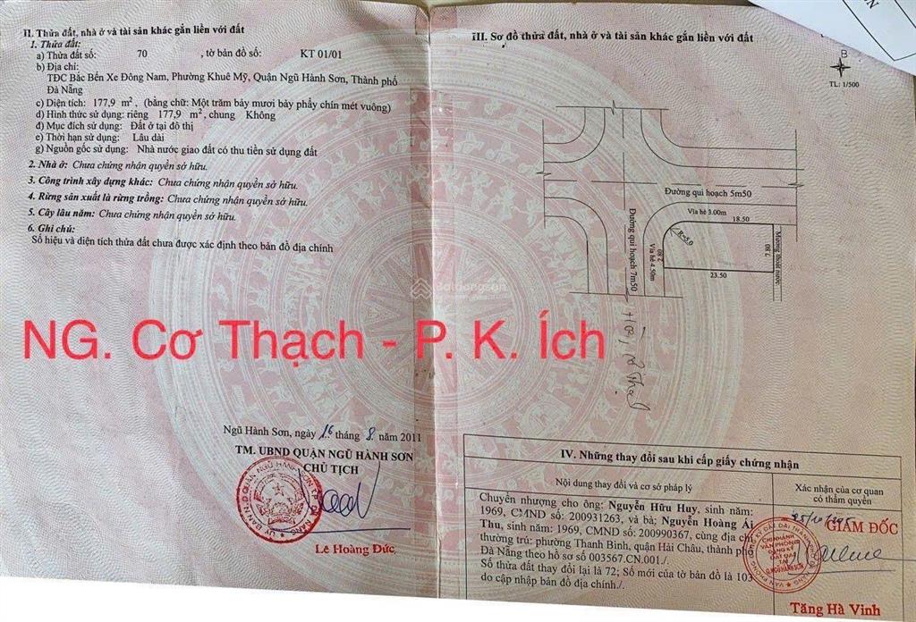 Bán lô góc 2 mặt tiền đường nguyễn cơ thạch phạm khiêm ích, đấu lưng minh mạng, gần biển sơn thủy