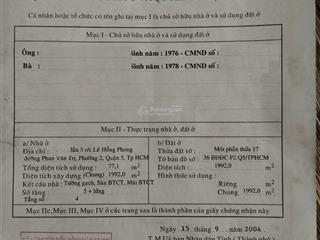 Bán căn hộ 77.6m² chung cư lê hồng phong đường phan văn trị phường 2 quận 5