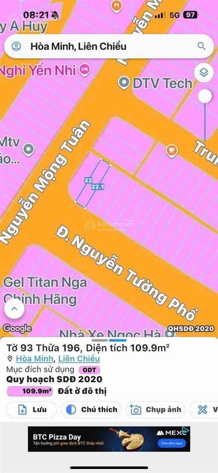 Đất đường nguyễn tường phổ khu dân cư hòa minh bến xe đà nẵng, 6.95 tỷ đường 15.5m / 110m2