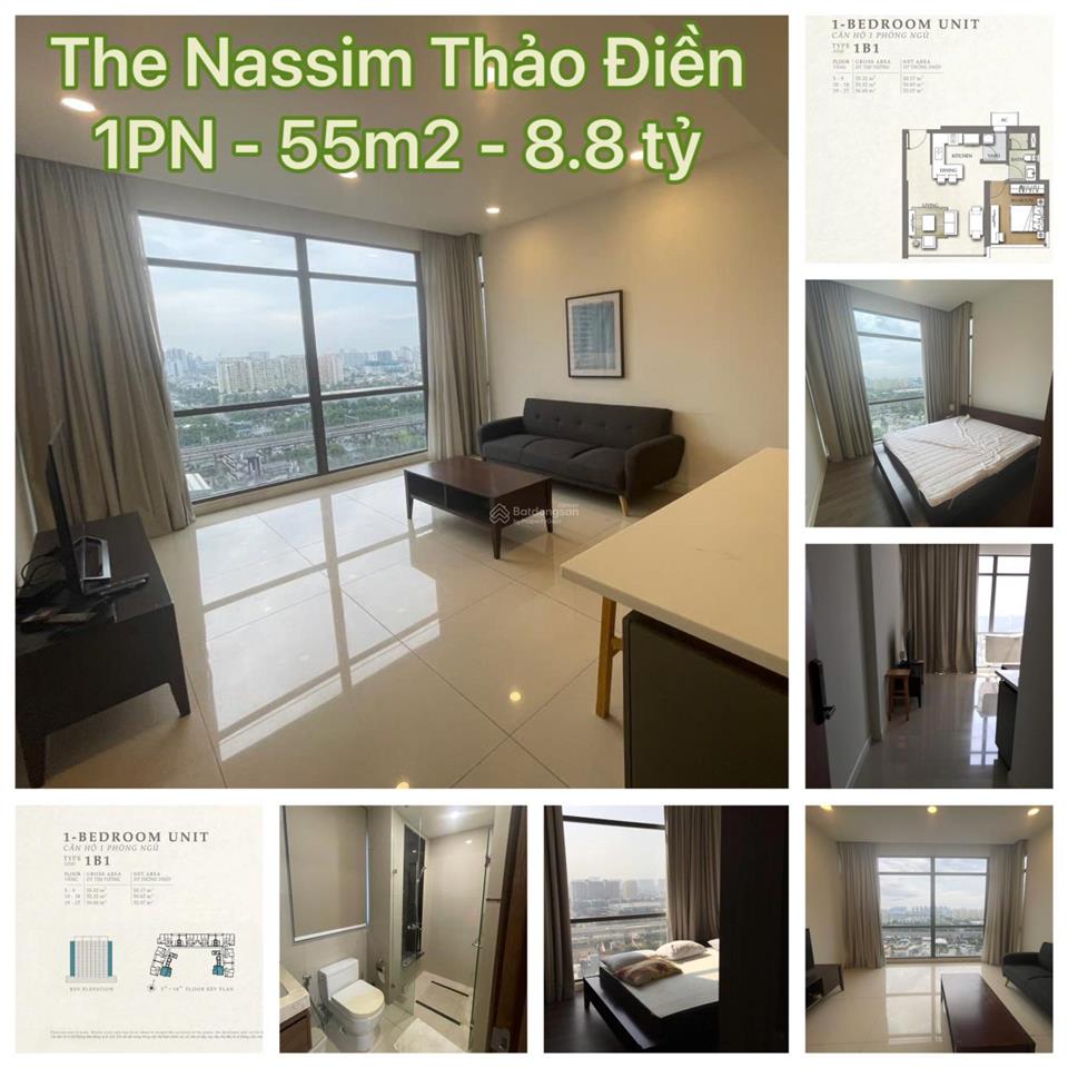 Cần bán căn hộ 55m2 1pn (suất spa) view tuyệt đẹp the nassim thảo điền, full nt cao cấp, 8.8 tỷ