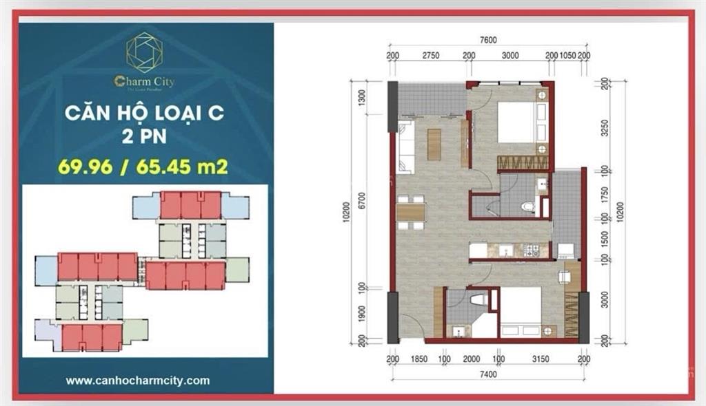 Cần bán căn hộ charm city ruby 70m2, 2pn view tuyệt đẹp, full nt cao cấp, 3 tỷ (tl).