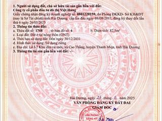 Bán đất kđt việt hưng, thanh miện, hải dương. giá chỉ 2,1 tỷ  77m2. sẵn sổ công chứng