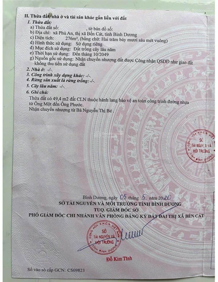 Bán đất mặt tiền kinh doanh phường phú an (bến cát cũ) gần trường thcs tây nam, dt 276m2 tc 100m2