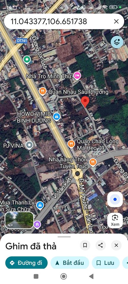 Mặt tiền nhựa dx65, dt 12*50m, thổ cư 100m2 giá 6 tỷ