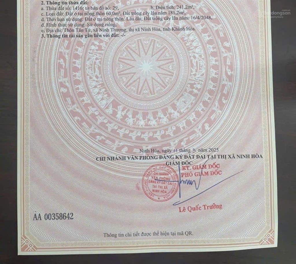 Nhà mình cần bán nhanh lô thổ cư ngang 6m tại ninh thượng, ninh hoà giá 280tr
