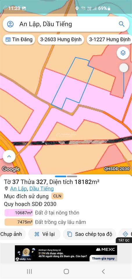 Bán đất đt 748, an lập, dầu tiếng, bình dương chỉ với 20,5 tỷ, 17813 m2