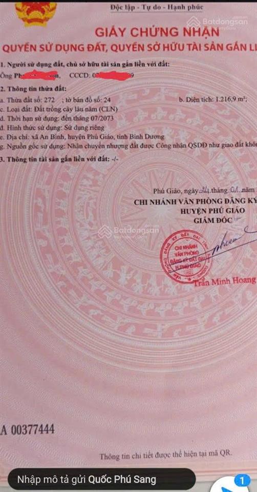 Cần bán 1 lô đất có căn nhà cũ  chỉ 950tr 1216m2