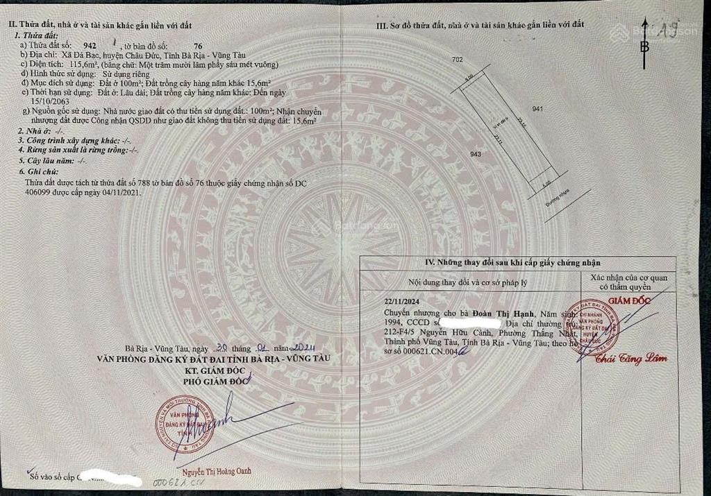 Nhà mình cần bán gấp lô đất thổ cư đã có sổ hồng ở đá bạc. ace có nhu cầu  0785 555 ***