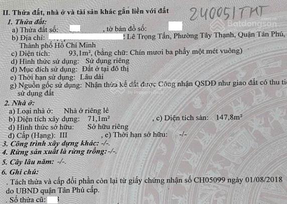 Bán nhà hẻm xe tải 6m lê trọng tấn, p. tây thạnh, dt 4.5mx21m, 1 lầu kiên cố, sổ hồng đầy đủ