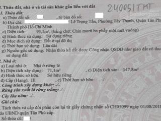 Bán nhà hẻm xe tải 6m lê trọng tấn, p. tây thạnh, dt 4.5mx21m, 1 lầu kiên cố, sổ hồng đầy đủ