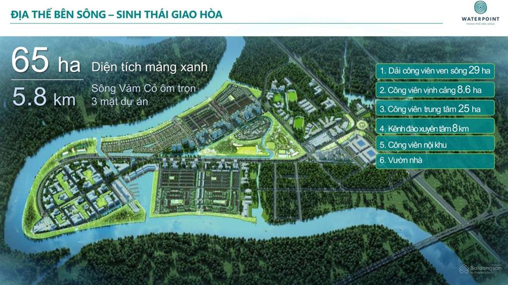 Nhà phố vườn 6x15m  trục thông 16m trong đại đô thị waterpoint 355ha  3 mặt sông vàm cỏ đông