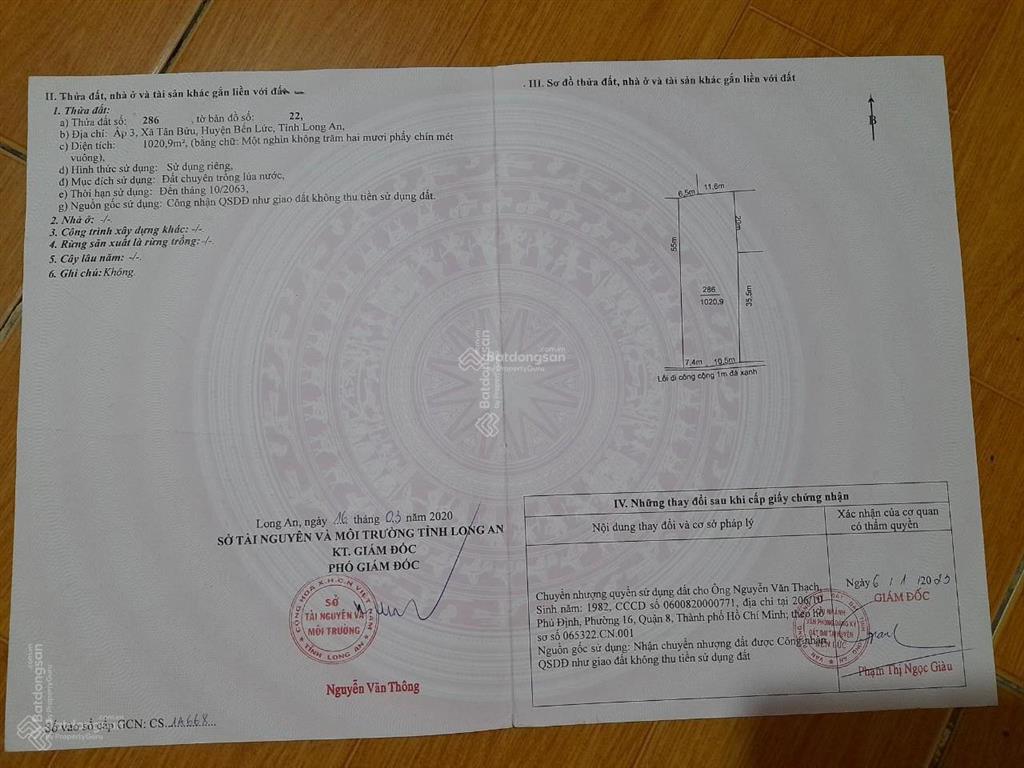 Đất 1020m2 nông nghiệp ấp 3, xã tân bửu, huyện bến lức, tỉnh long an