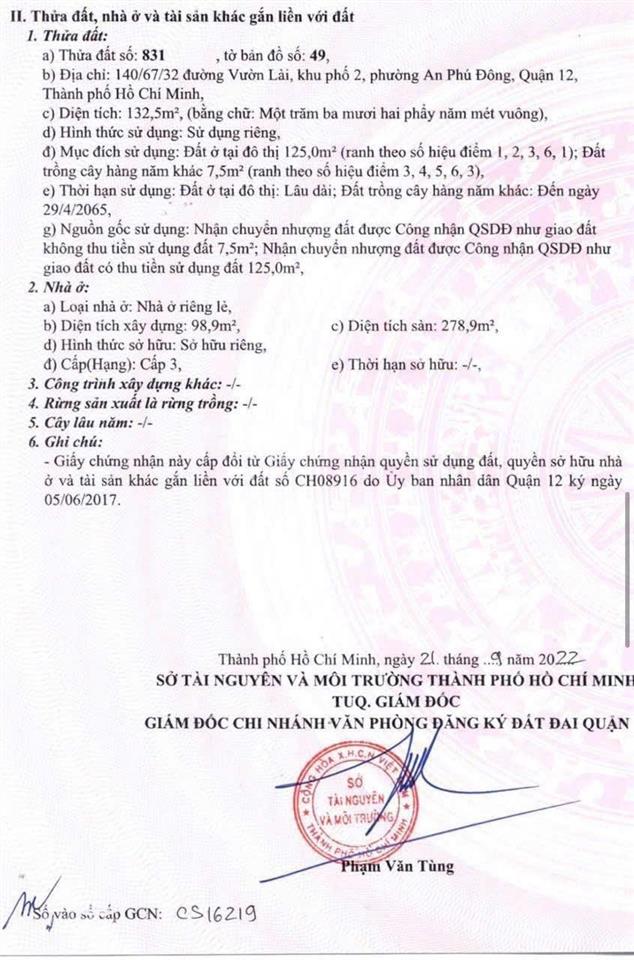 Bán nhà mặt tiền rạch kề sông vàm thuật, phường an phú đông, hcm dt5x26,5=132,5m2 (thổ cư 125m2)