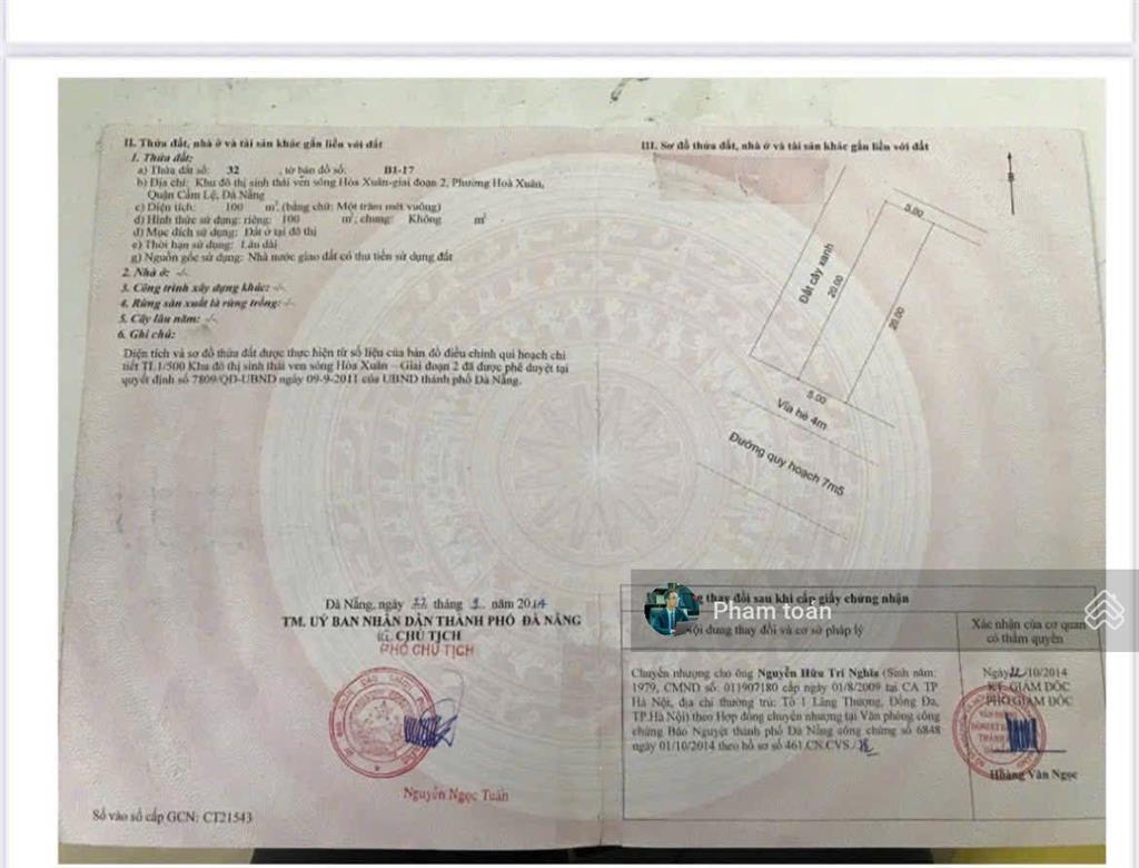 Siêu phẩm kẹp vẹt cây xanh trần kim xuyến hòa xuân, phù hợp xây căn hộ, 100m2 đường 7m5