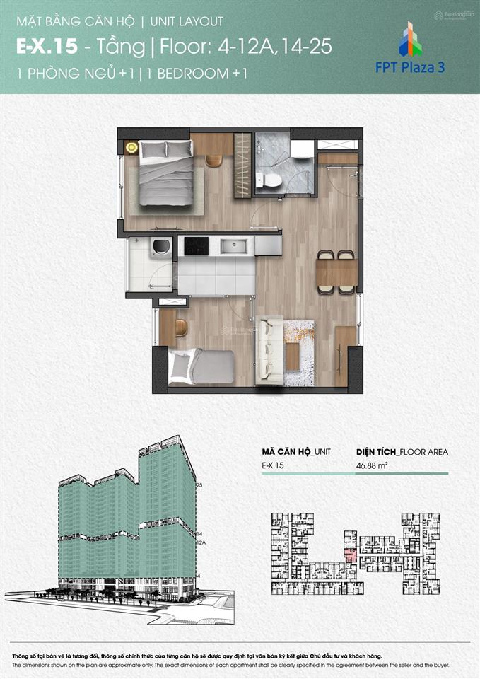 Rẻ nhất fpt3, căn 1+ tầng 24 diện tích 47m2 dự kiến bàn giao vào quý 2/2026
