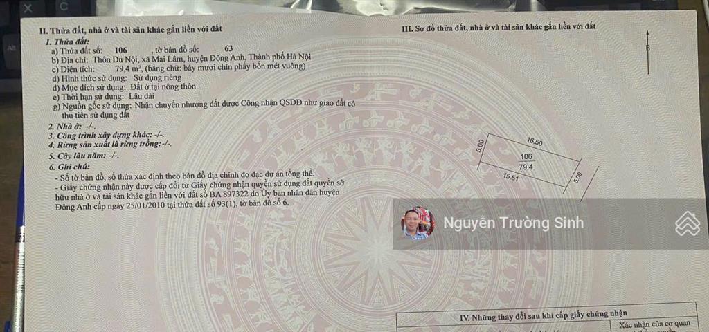 Siêu phẩm đất trục chính du nội, mai lâm, đông anh 79,4m2 giá chỉ 10,8 tỷ