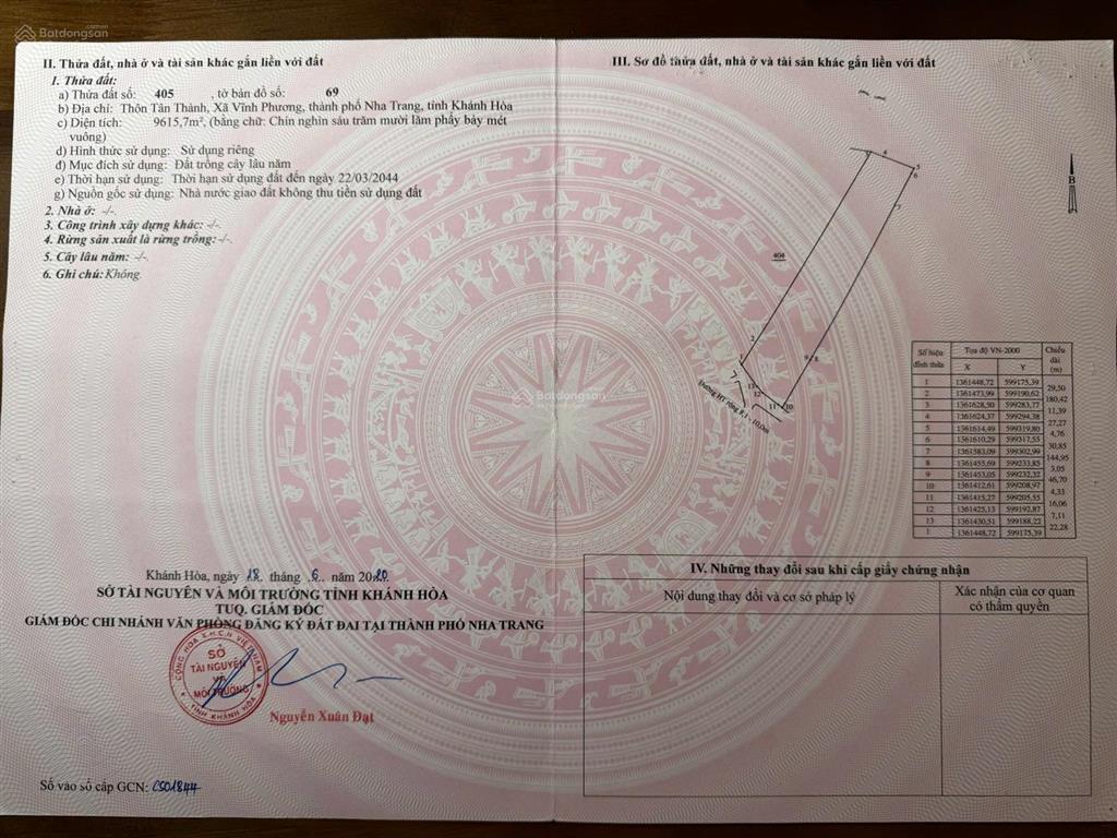 Chính chủ bán đất thôn tân thành, phương bắc nha trang, khánh hòa