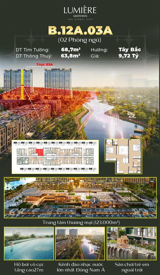 Đơn giá rẻ nhất lumiere midtown view sông 68.7m2. giá 125 triệu/m2 chưa vat  ngay 0932 778 ***