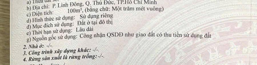 Đất quá rẻ linh đông 100m2(5*20m) hẻm xe tải 7m cạnh vành đai 2  thủ đức