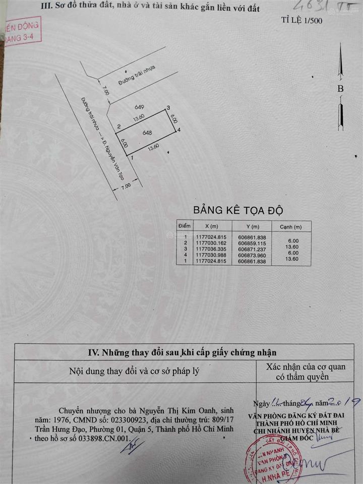 Bán đất thổ cư đã có sổ hồng, 6x13.6m, giá 3tỷ2, khu vực huyện nhà bè