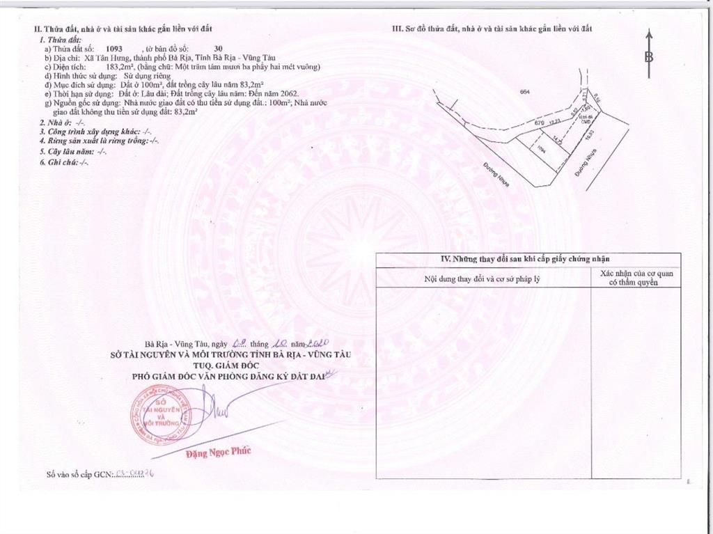 Bán đất hình thổi vàng tại lê trọng tấn, tân hưng, bà rịa, 2.2tỷ, 183.1m2