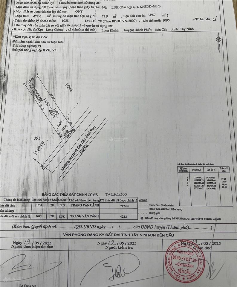 Bán đất thổ cư tại xã long khánh, 422,6m2 giá bán chỉ có 600 triệu
