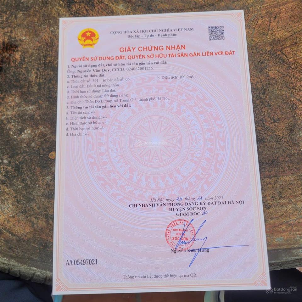 Bán đất ven đô thị vệ tinh hà nội chỉ 900triêu 100m2 full thổ cư, đường to 6m, cơ hội tăng giá manh