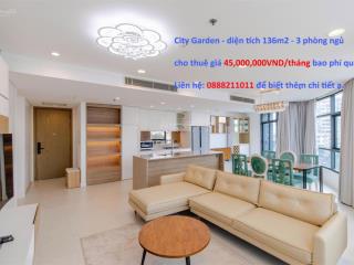 Cho thuê căn hộ 3 phòng ngủ city garden giá 45tr/tháng bao phí quản lý, xem nhà ngay 0888 211 ***
