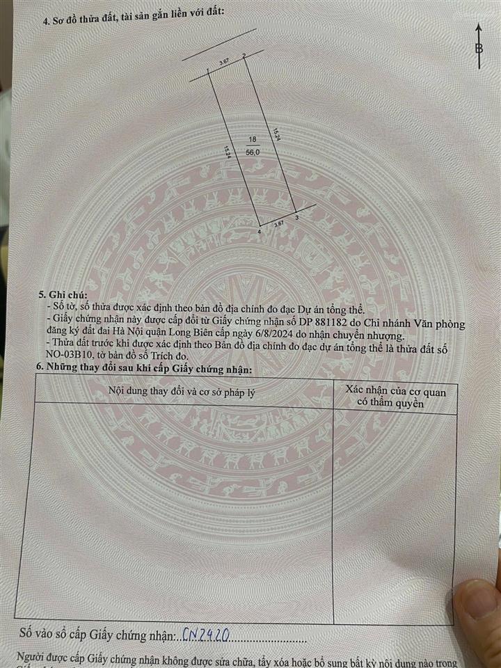 Bán đất tái định cư giang biên, 56m2 view cánh đồng