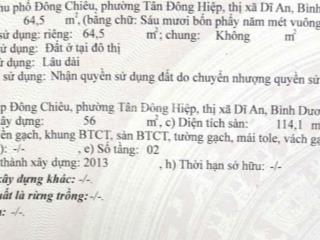 Bán nhà riêng tại tân đông hiệp, dĩ an, bình dương, 3,5 tỷ, 64,5m2, view đẹp, mát