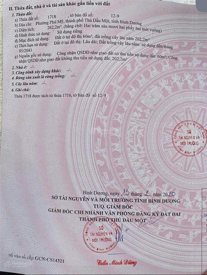 Đất xây biệt thự mặt tiền dx046 phường phú mỹ  thủ dầu một 12 x 22 thổ cư 60m2 chỉ 5 tỷ 400 còn tl