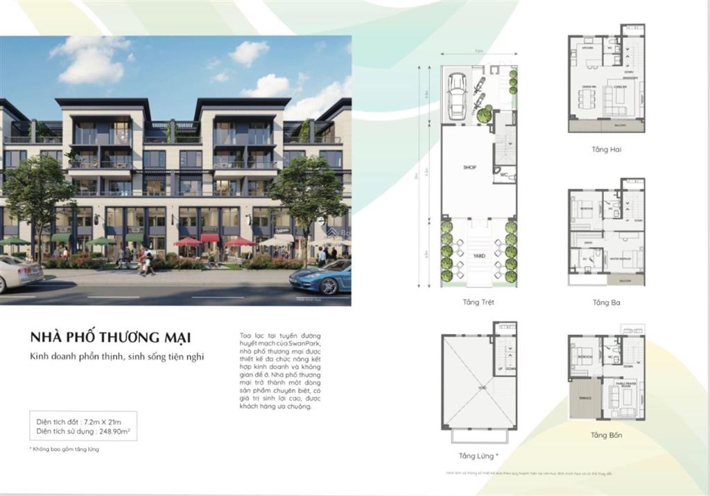Bán gấp shophouse 4 tầng swan park 1a, trục đường 60m, trục chính của dự án, giá tốt chỉ 12 tỷ