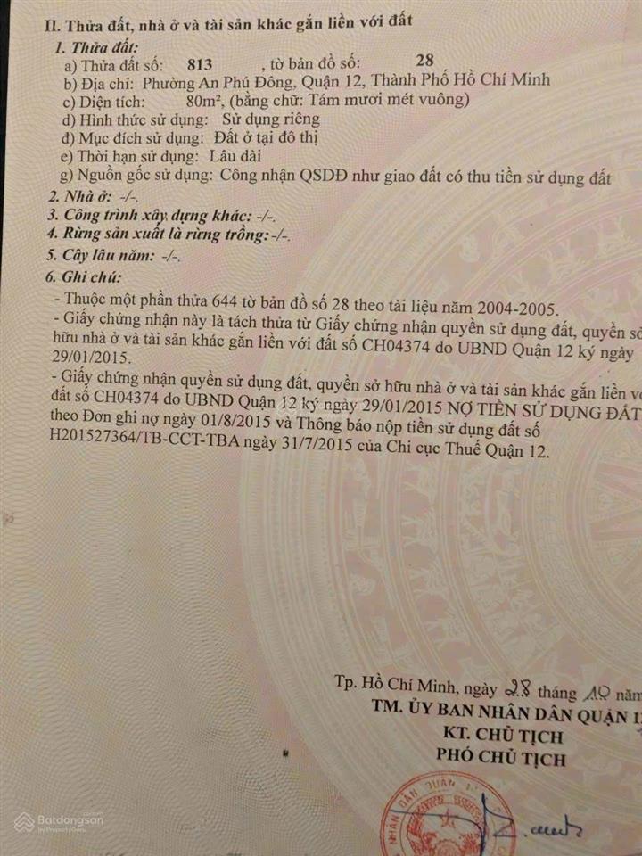 Bán đất vườn lài, an phú đông, 5,4 tỷ, ngang 5mx16m = 80m2, mặt tiền đường 7m, pháp lý đầy đủ