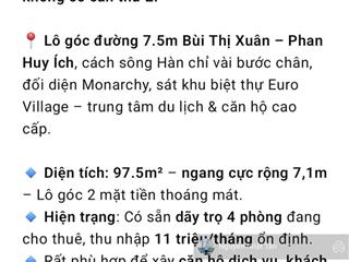 Trung tâm sơn trà  lô góc 2 mặt tiền gần sông hàn  gần trần hưng đạo, bùi thị xuân