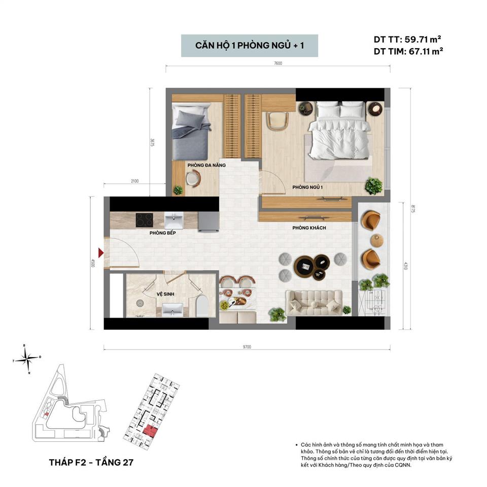 Bán căn 1pn+ hàng cực vip sun feliza cầu giấy, hướng đông nam, tầng trung đẹp, 54m2 10.4 tỷ