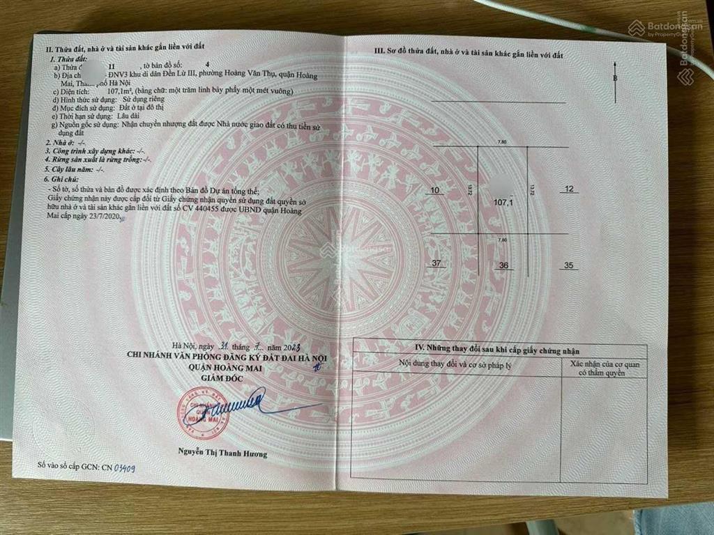 Chuyển nhượng lô đất đấu giá đền lừ 3, s= 105m2 mặt tiền rộng 8m. vị trí đắc địa