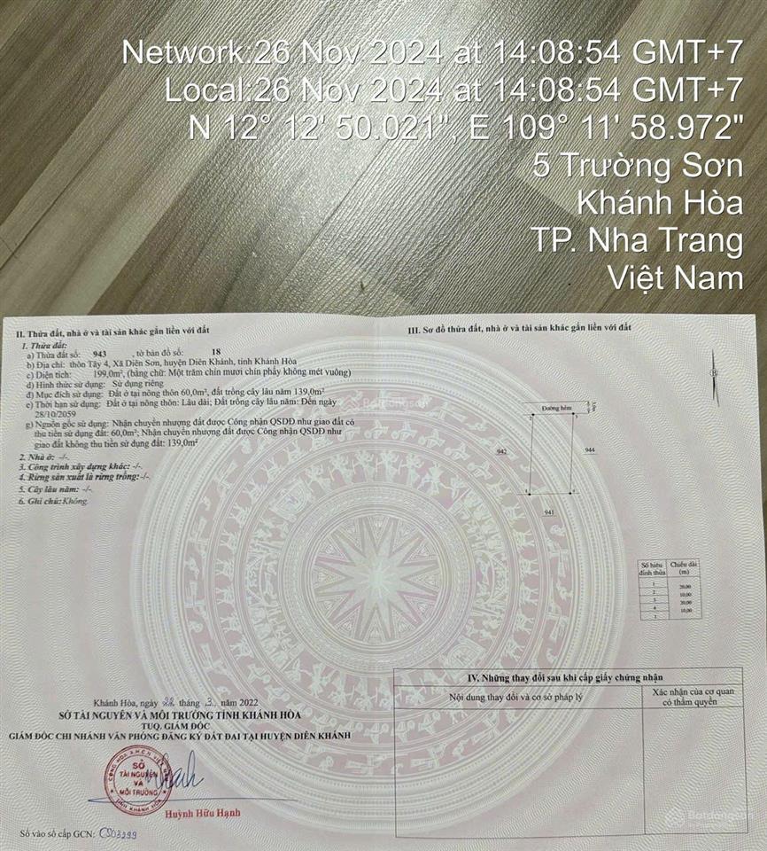 Bán lô diên sơn 199 m2 giá rẻ, có thổ cư phù hợp làm nhà vườn, biệt thự nghỉ dưỡng, đường ô tô 3m