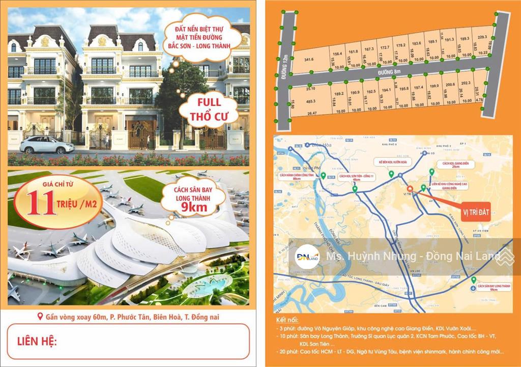 Đất nền biệt thự phước tân, biên hòa giá tốt, sổ riêng, gần sân bay long thành, đường 8m, giá rẻ