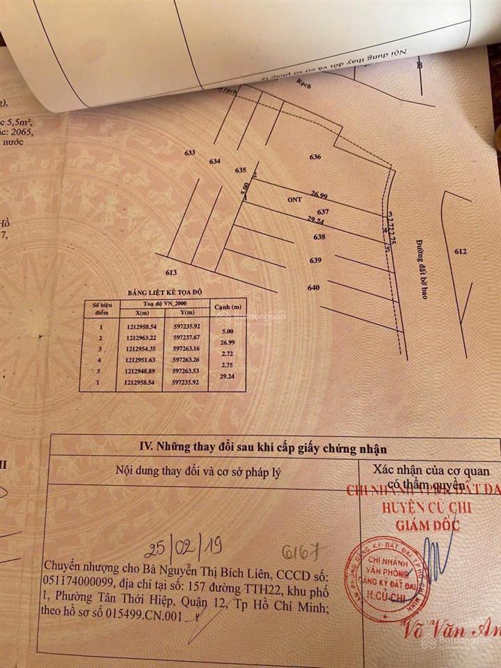 Đất thổ cư xây dựng hoàn công mặt tiền rạch bình mỹ củ chi