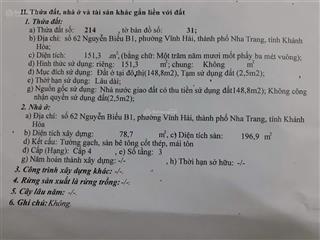 Bán nhà 3 tầng hẻm nguyễn biểu, vĩnh hải, nha trang. gần biển. dt 151m2. ngang 7,5m. giá 66tr/m2