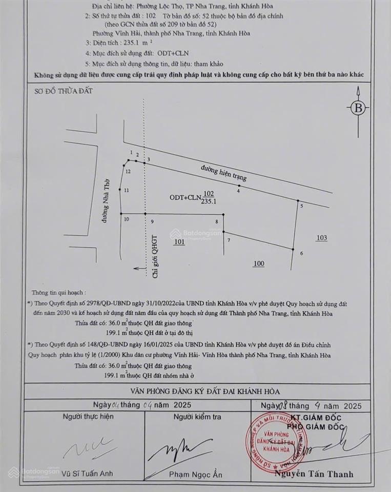 Bán lô góc. đường nhà thờ (bắc sơn) vĩnh hải, nha trang. dt 236m2 ngang 9m. giá 13tỷ thương lượng