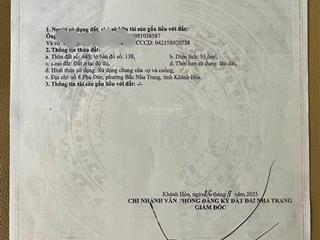 Bán đất hẻm phú đức, vĩnh hải, nha trang. dt93m2. sổ hồng.cách biển 600m.giá5,1 tỷ. 0931 183 ***