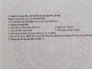 Bán đất đường triệu quang phục, vĩnh hoà, nha trang. dt 310m2. ngang 15,5m sổ hồng.  0931 183 ***