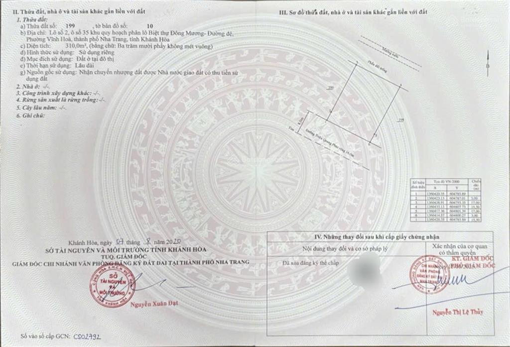 Bán đất đường triệu quang phục, vĩnh hoà, nha trang. dt 310m2. ngang 15,5m sổ hồng.  0931 183 ***