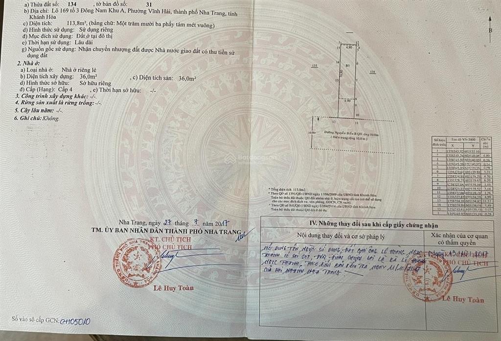 Bán đất đường phạm ngọc thạch, vĩnh hải, nha trang. dt 205m2. ngang rộng 9m. hướng nam. giá 26 tỷ