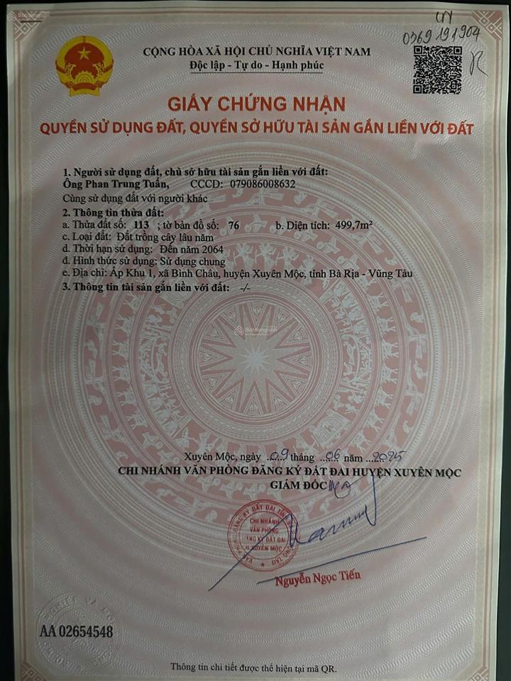 Bán đất tại bình châu, xuyên mộc, bà rịa vũng tàu, 3 triệu / m2, 500 m2