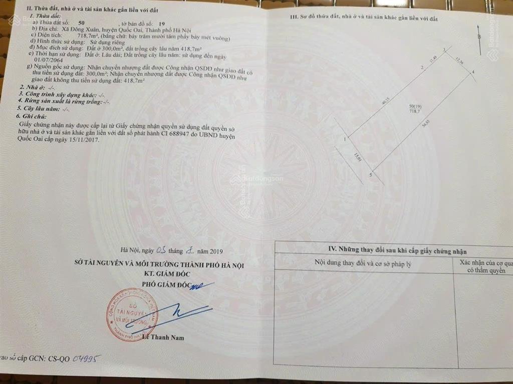 Chính chủ gửi bán lô đất mặt trục chính thôn đồng chằm xã đông xuân quốc oai hà nội