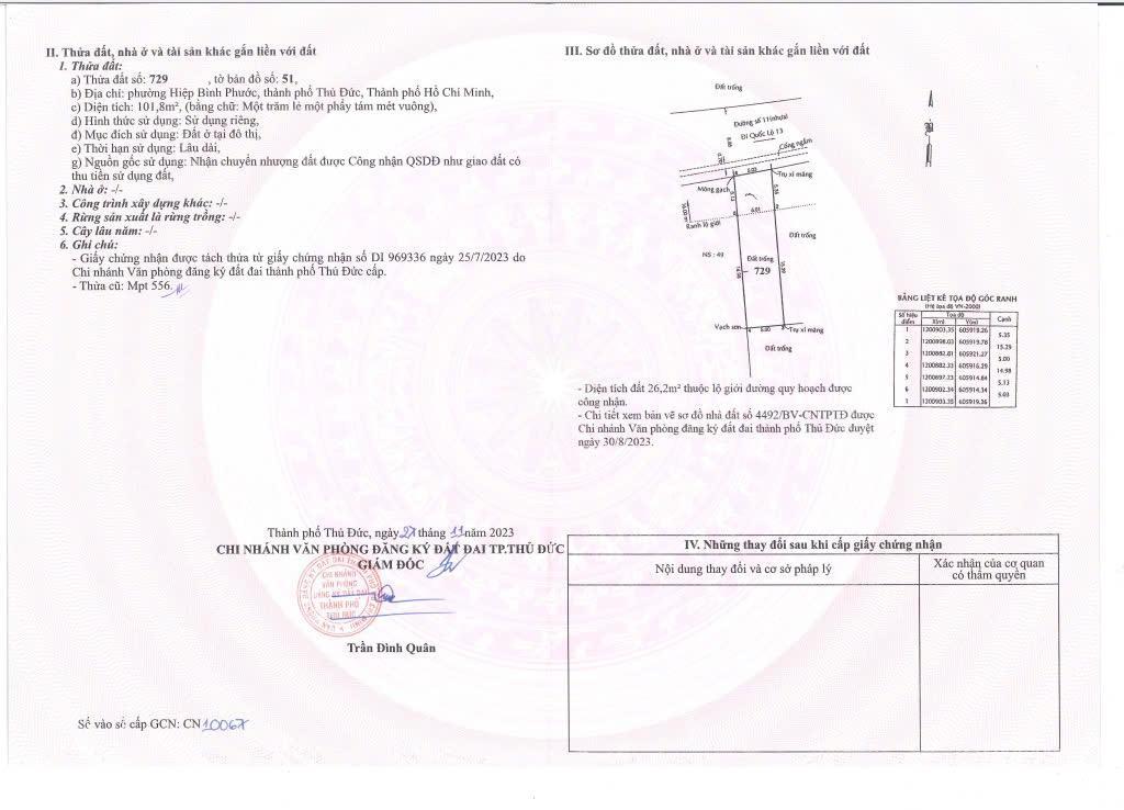 Bán đất mặt tiền đường sốtại phường hiệp bình phướcthủ đưc