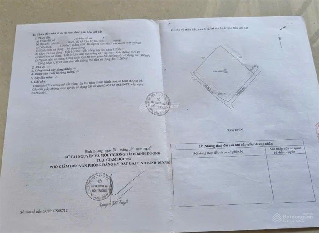 Cần bán diện tích đất skc 4.000m2.có nhà xưởng 2800m2.đang cho thuê.tân hiệp tân uyên,bình dương