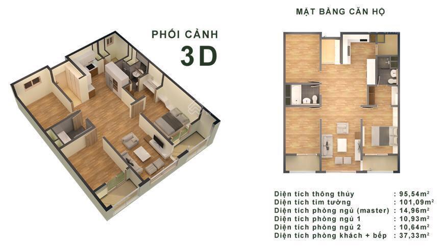 Chính chủ bán gấp căn 3pn  2vs  95.5m2 tòa booyoung mỗ lao, hà đông